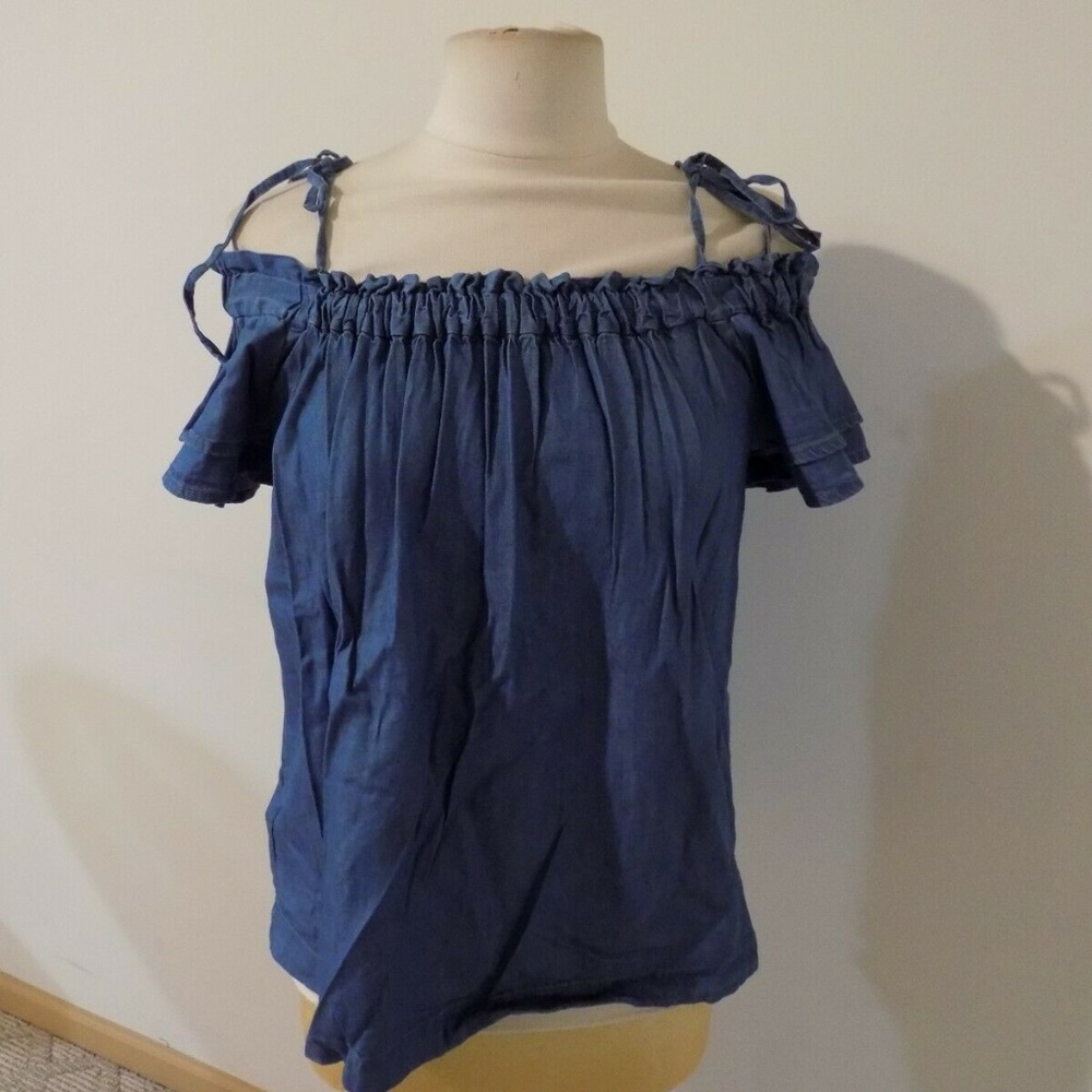 SALE! LOFT Chambray Cold Shoulder Blouse, XS